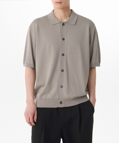 Cotton tencel collar полурукав кардиган [Light warm grey]