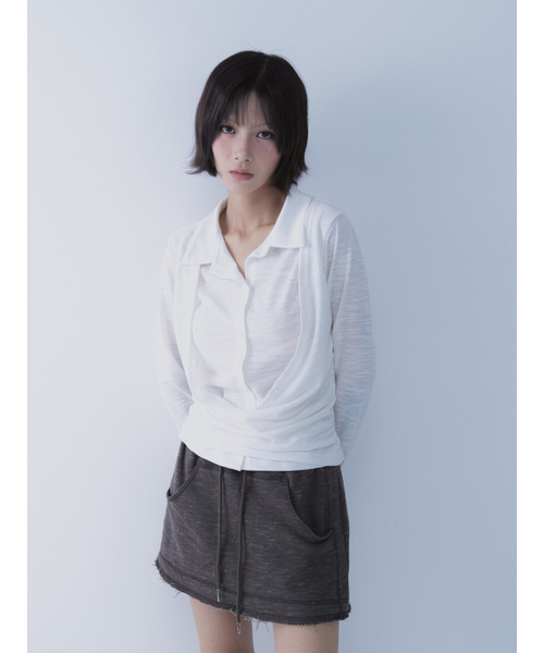 Drape Shirt Top (White) — драпированная рубашка-топ белая
