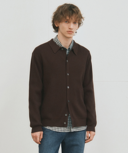 O-Size Weize Wool Shirt — вязаная кардиган-каре, коричневая (WC25-KN45)