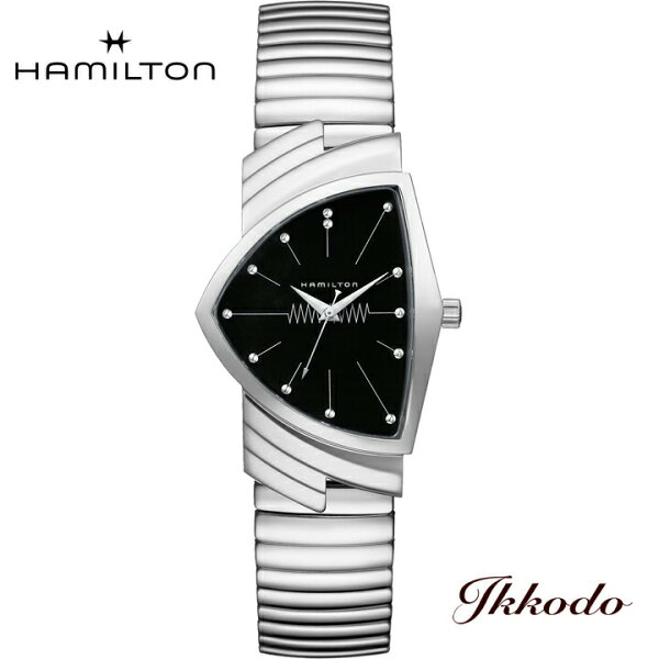 HAMILTON Ventura Quartz H24411232 — мужские часы 32,3×50,3 мм, черный циферблат, гибкий браслет, 5 атм, официальный товар Япония