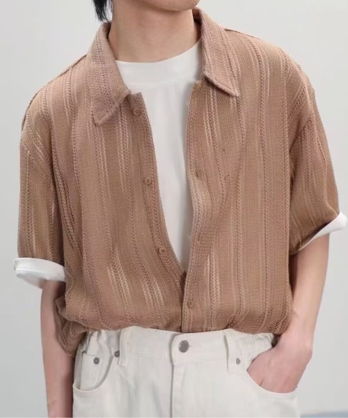 UNISEX — прозрачная вязаная шиа ремешок, свободный большой футболка (2026 spring new)