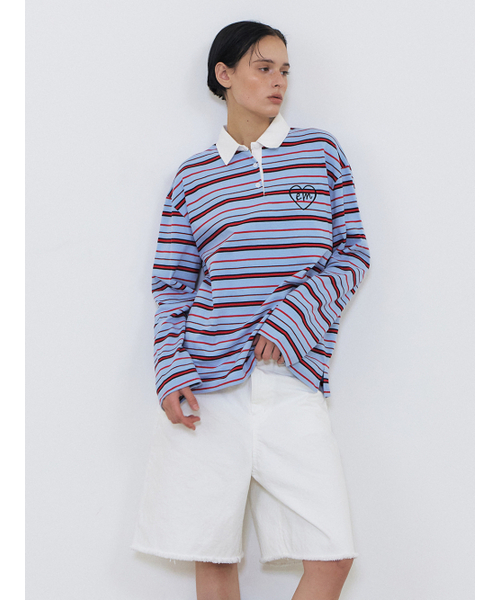 Love Stripe Collared T-Shirt — футболка с воротником, небесно-голубая