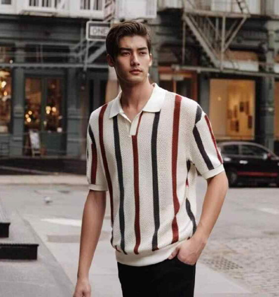 поло‑футболка Mens T‑shirt American поло полукруглый, тонкая, с полосой, классический модный топ
