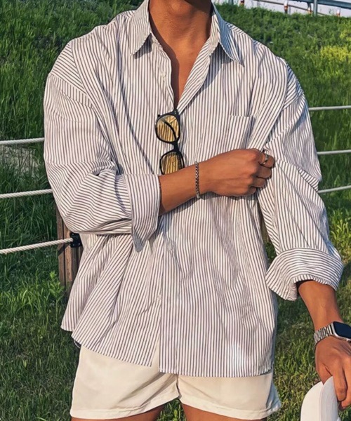 NOWLE — loose‑fit pink stripe relaxed casual shirt (розовая полоска)