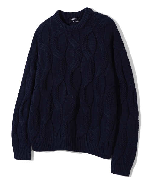 WASHABLE BIG KEEPER crew neck — большой вязаный свитер с эффектом «потертостей», нейлон/вискоза (нейви)