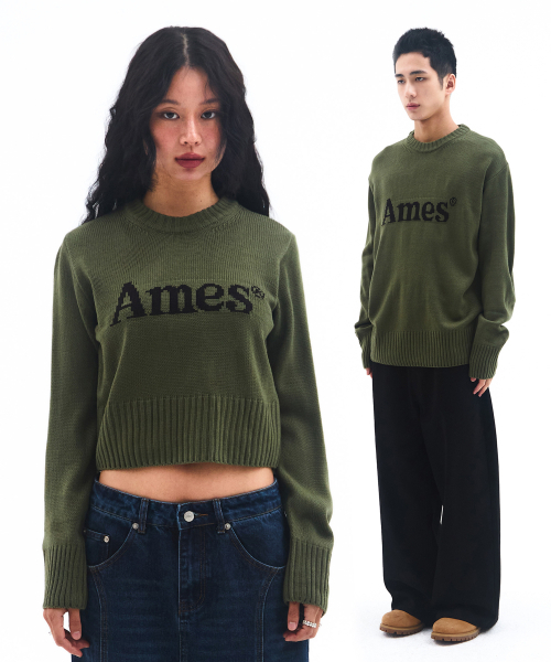 BASIC PULLOVER KNIT — базовый вязаный пуловер, хаки