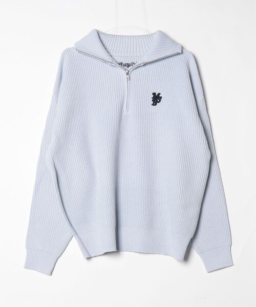 Риб‑вязаная толстовка с половинной молнией (half‑zip)