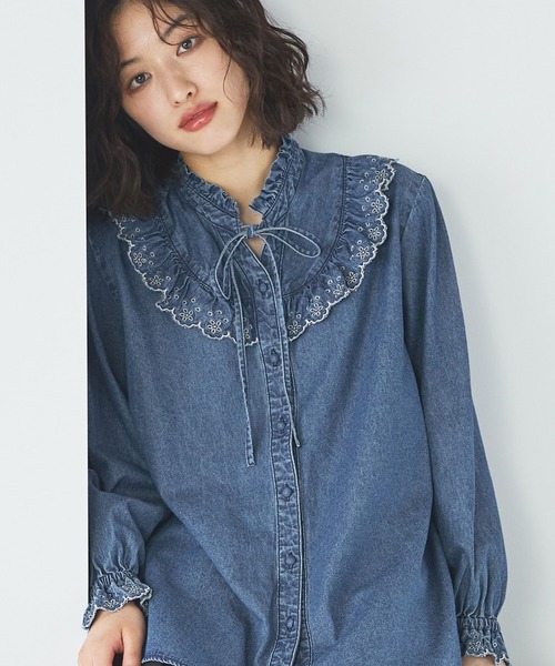 SOMETHING — струящаяся джинсовая рубашка Free Color Denim Blouse