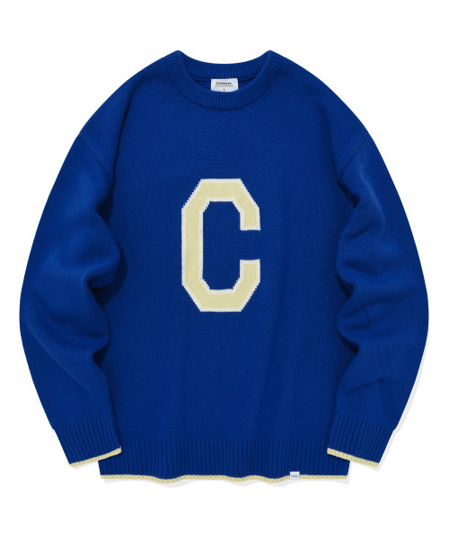 Lams Wool C‑logo — крут‑нейт кроунекнит тёмно‑синий