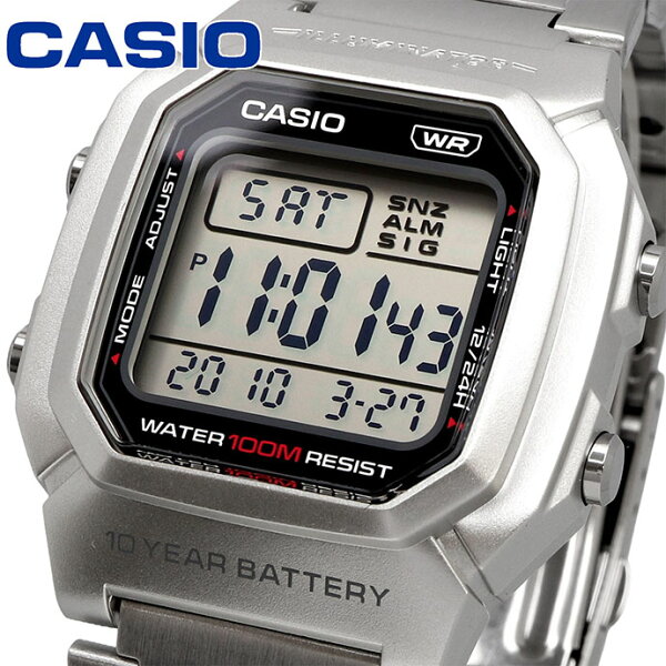 CASIO наручные часы Casio Standard Digital W-800HD-1AV — мужские, металл. браслет, надежная повседневная модель