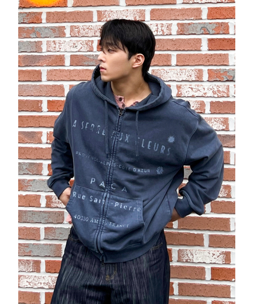Pigment 2way hoodie zip up — худи на молнии, двухсторонняя, с пигментной обработкой (синий)