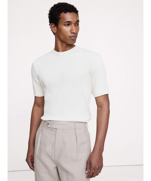 RIB stretch cotton crewneck T‑shirt