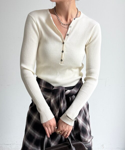 Henri‑Neck Rib Knit