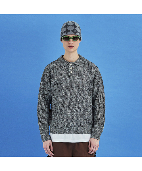 Mesh knit поло / черно-белый