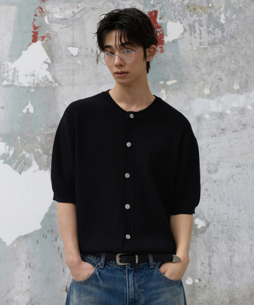 Solid half-knit cardigan [black] — плотный кардиган черный