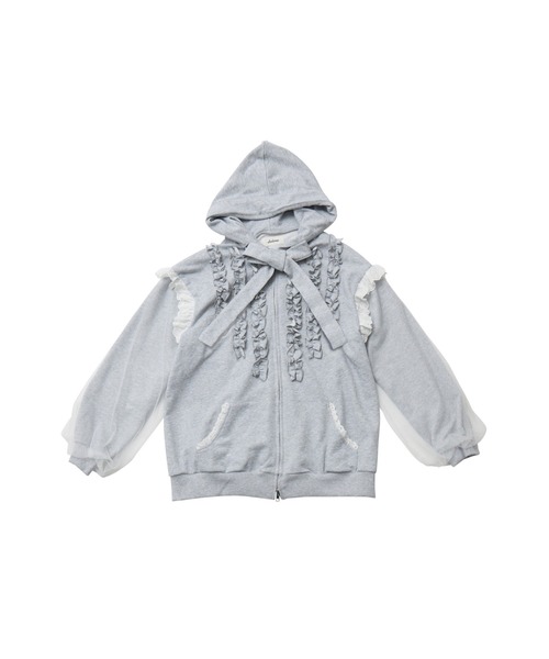 Кофта на молнии с рюшами и бантом — ribbon frill hood zip‑up