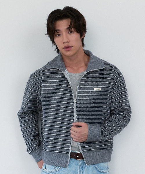 Multi Stripe Knit Zip‑up — вязаная кофта на молнии, угольно‑серая