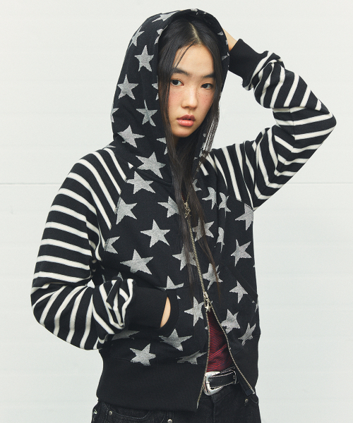 W RAGLAN STAR ZIP UP HOODIE BLACK (CV2FFFM482A)
