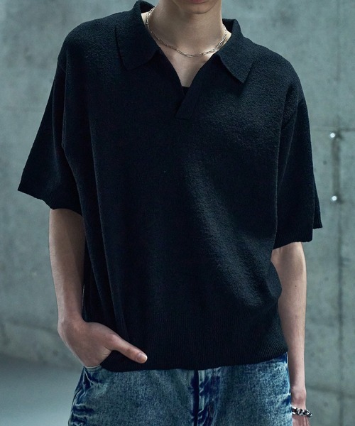 [LANDNESS] DRY BOUCLE SKIPPER KNIT POLO / Dry boucle skipper knit polo