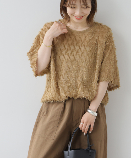 シアーカットジャガードTブラウス — полупрозрачная жаккардовая блузка T‑blouse