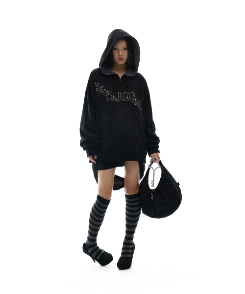 Hotfix Logo Hoodie Zip‑up / Black — худи на молнии с хотфикс‑логотипом, чёрный