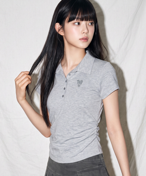 サイドシャーリングカラー半袖Tシャツ [メランジグレー] — футболка с боковой сборкой, меланж‑серый