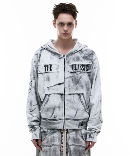 Op. 07 UNIF HOOD ZIP‑UP DIRTY WHITE — худи‑бомбер UNIF, грязно‑белый