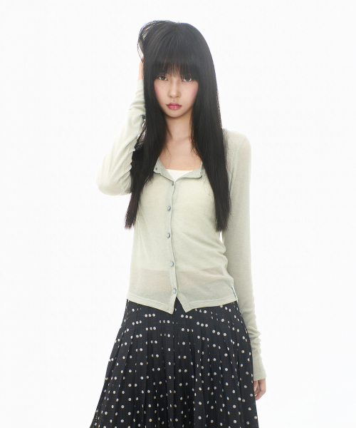 Soft Wool Scoop Neck Cardigan — пистачио