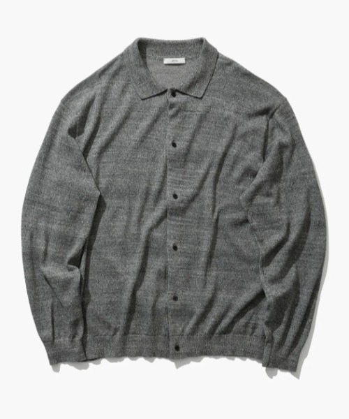 ATON COTTON WASHI BOUCLE POLO CARDIGAN — хлопковый кардиган‑поло