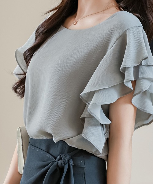 Roundneck ruffle frill полуприлегающая футболка с коротким рукавом