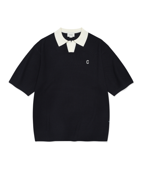 Open collar half‑neck navy