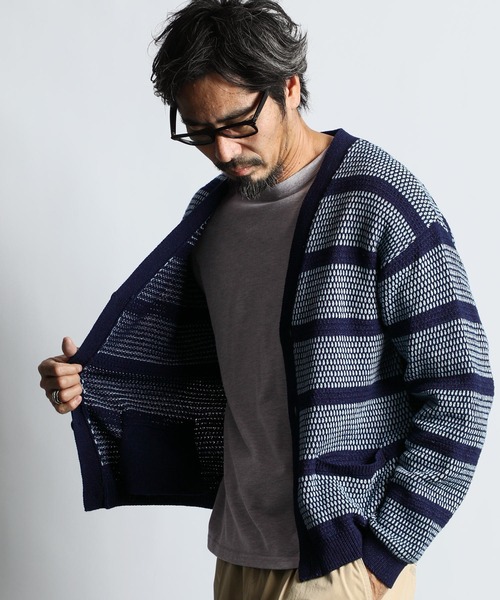 [INDIGO LABEL] Indigo Tuck Border Cardigan — индиго кардиган в полоску