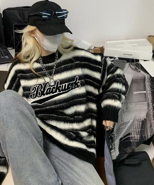 BORDER OVERSIZE KNIT/SEATER (NEZ) — объемный вязаный пуловер [NEZ]