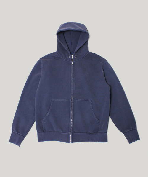 Vintage distressed heavy sweat zip hoodie — винтажная толстовка‑худи на молнии, тёмно‑синяя