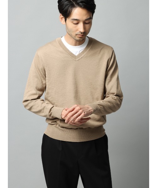 V‑neck knit long‑sleeve washed organic cotton blend без подкладки (V‑образный вырез)