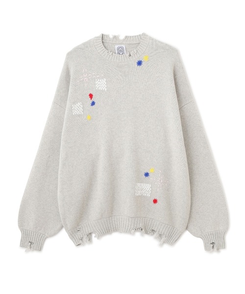 B omnivore HAND STITCH CREWNECK KNIT — вязаный свитер с ручной отделкой
