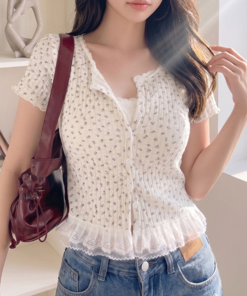 Rraisedesign — маленький цветочный принт, Henley neck топs