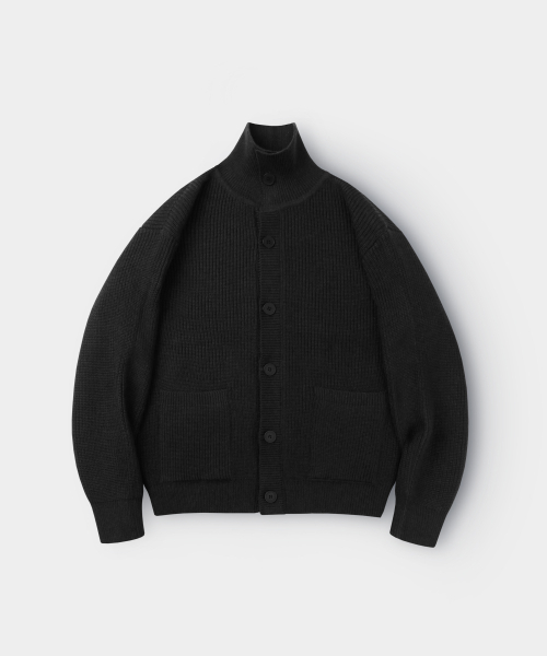 Semi Crotch High Neck Button Knit Cardigan, черный — кардиган с высоким воротом