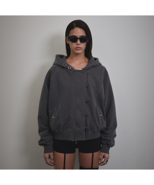 Eyelet Button Two-Way Hood Zip-Up — двусторонняя толстовка на молнии, цвет угольный (Charcoal)
