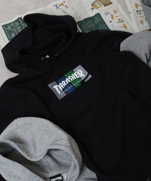 THRASHER 4C BOX LOGO SWEAT L/S HOODIE — длинный рукав, свитшот-худи с логотипом Thrasher