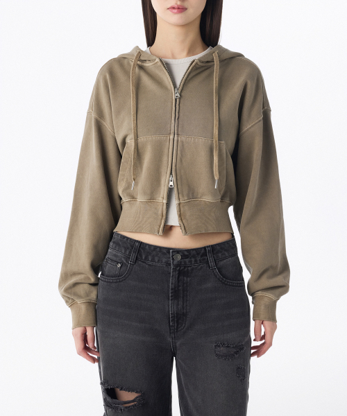 Women's Pigment Bold Wrap Hooded Parka [Beige] — стильный худи с капюшоном, vintage-эффект