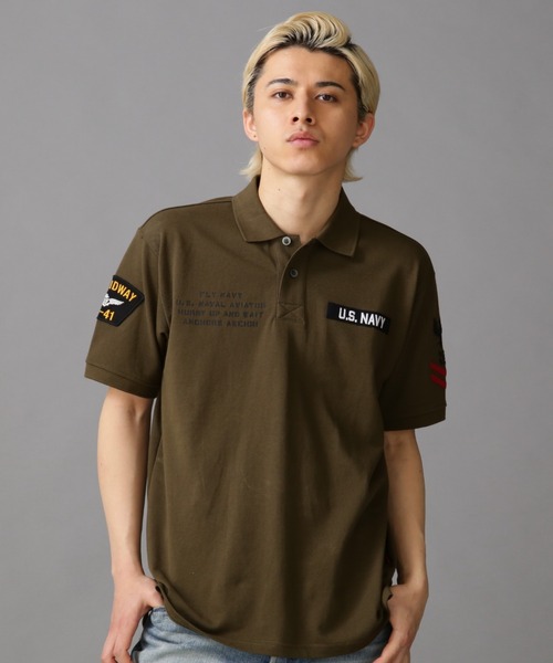 NAVAL PATCHED POLO SHIRT / AVIREX — поло с нашивками "Naval Patched"