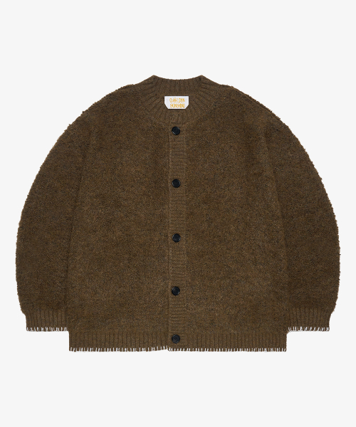 Wool boucle — кардиган круглый вырез, коричневый