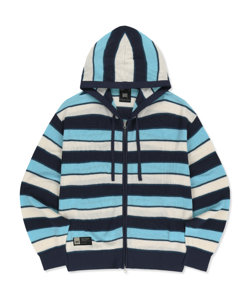 Striped Jacquard Hood Zip Up — толстовка‑худи с капюшоном, синий