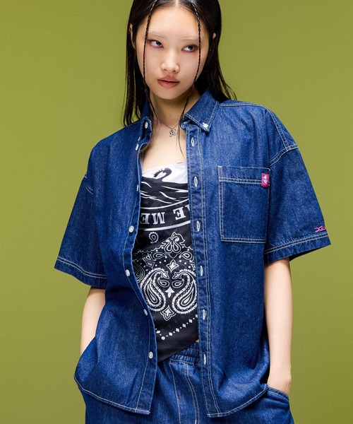 FACE LABEL — button down denim S/S shirt (джинсовая рубашка с пуговицами)