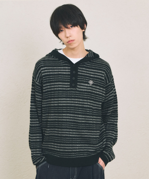 BUTTON HOOD KNIT [BLACK]