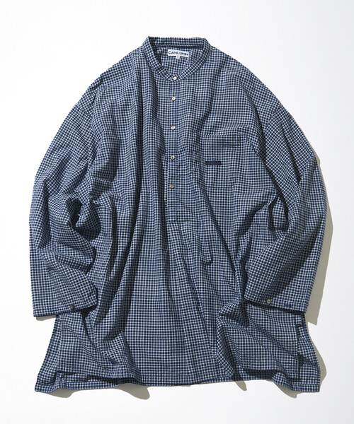 CAHLUMN Indigo Madras Check рубашка-стойка