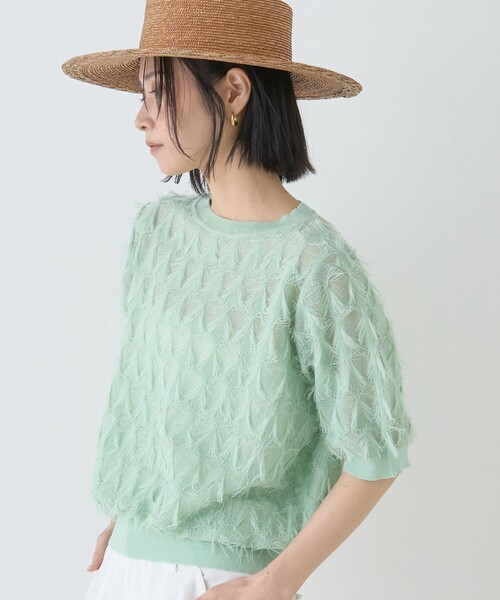 Дот-шиаーフринж нитяной топ (Dot sheer fringe knit)