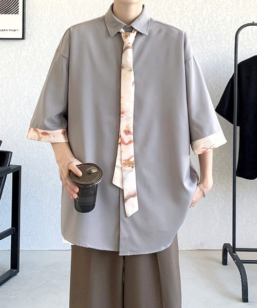 FVLMEN 4-pattern tie design half-sleeve shirt / 4-паттерн рубашка с галстучным рисунком, полурукав