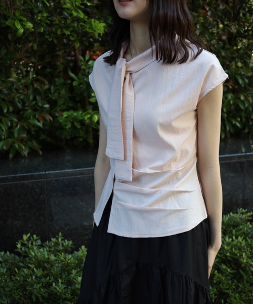 Рубашка с ленточным галстуком, короткий рукав / Ribbon Tie Shirt